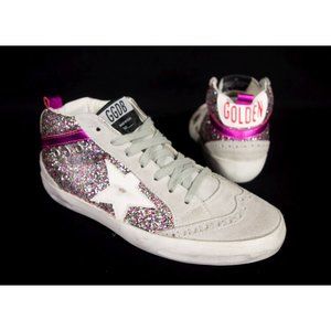 GOLDEN GOOSE New 35 5 Grey And Pink Glitter Mid Star Sneakers GGDB